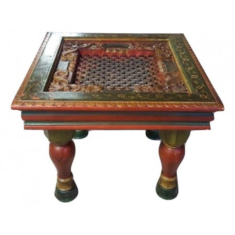 Handmade Hand Painted Wooden Carved Traditional Coffee Table