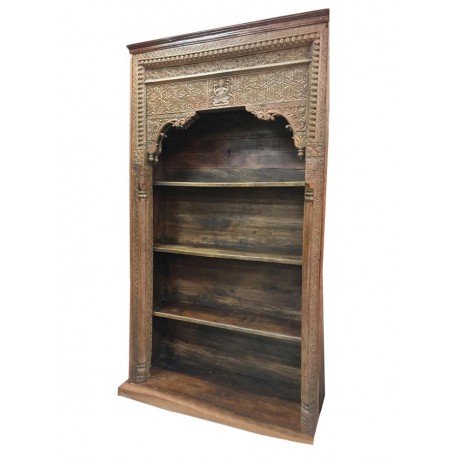 Antique Bookcase Reclaimed Indian Hand, Hand Carved Bookcase